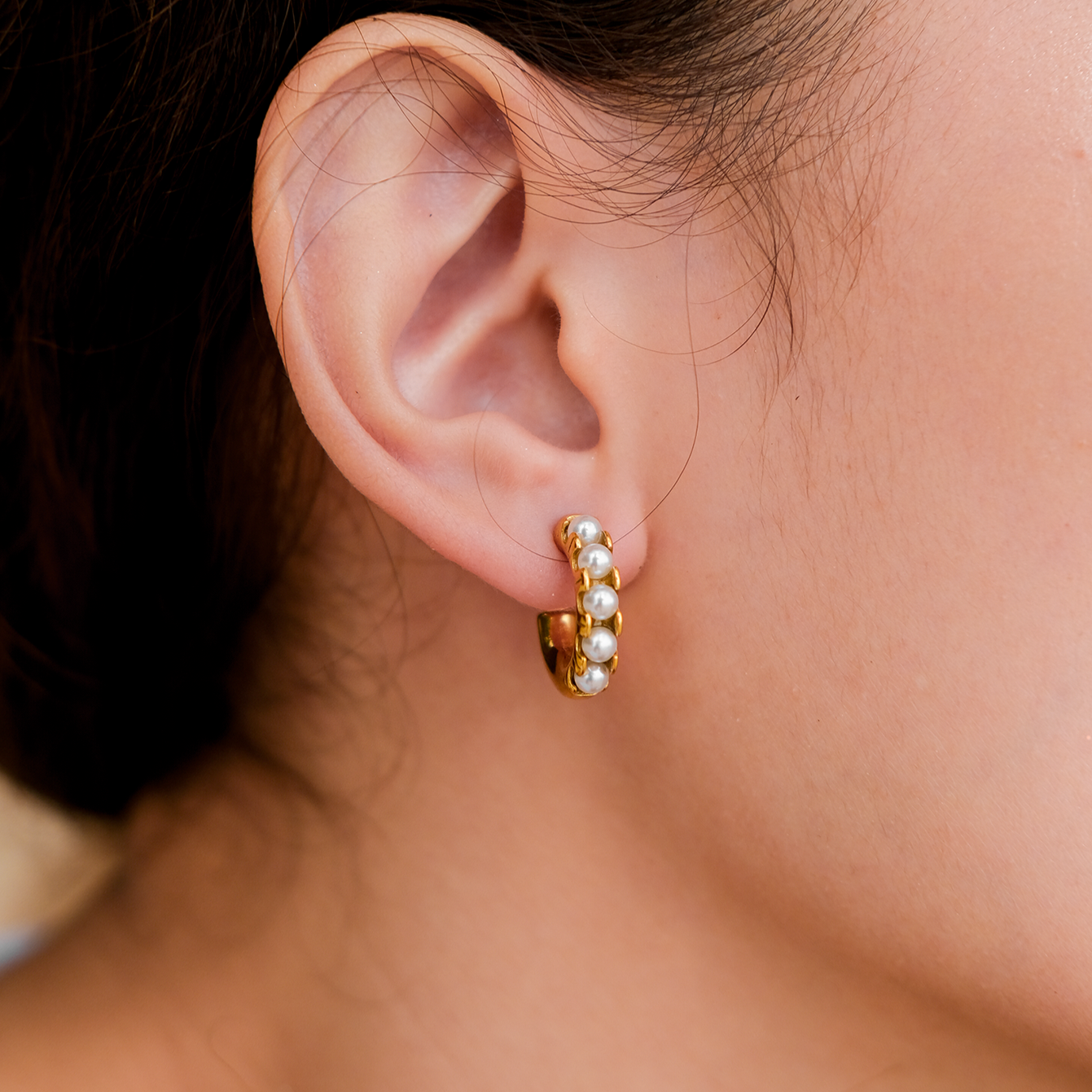 Irene Pearl Huggie Earrings