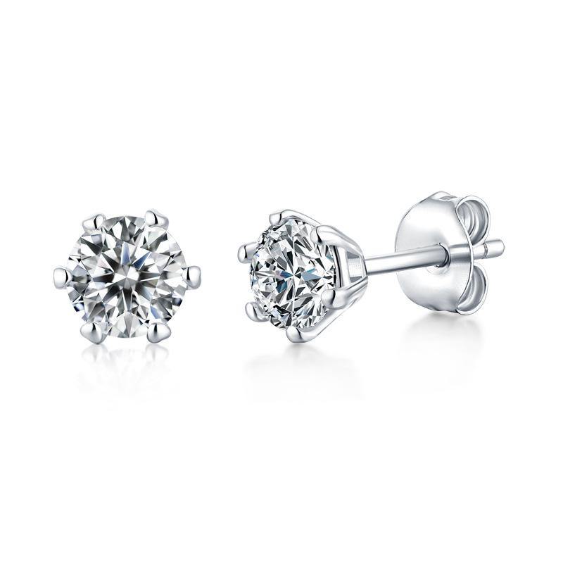 Moissanite Series Classic Six-Claw Sterling Silver Stud Earrings