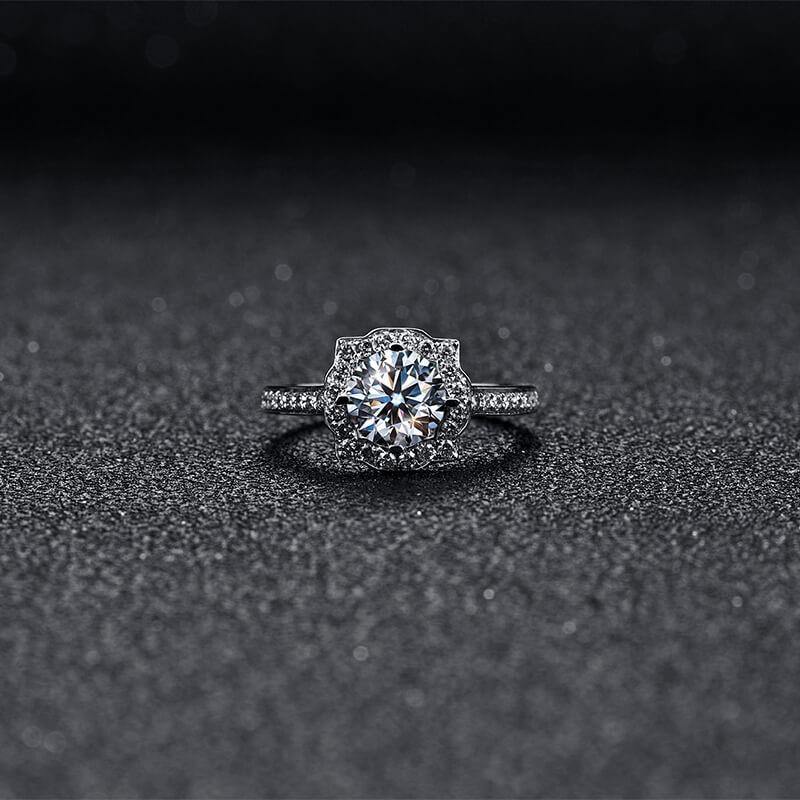 Halo Round Cut Moissanite Pave Engagement Ring