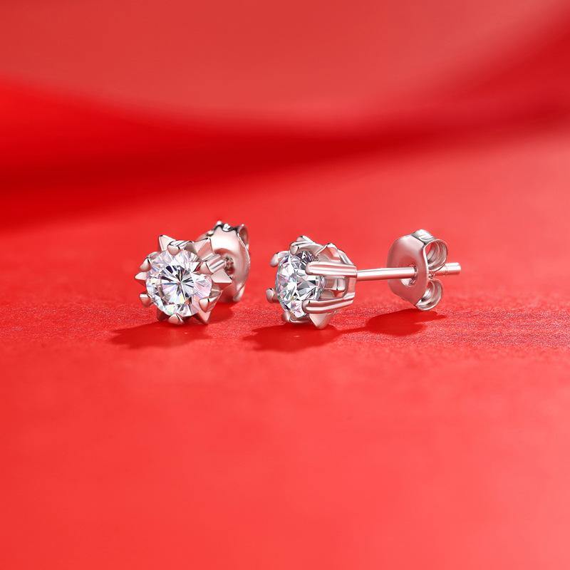 Moissanite Series Romantic Snowflake Sterling Silver Stud Earrings