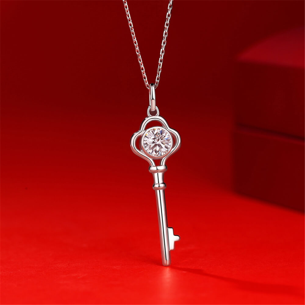 Moissanite Series Key Of The Heart Sterling Silver Necklace