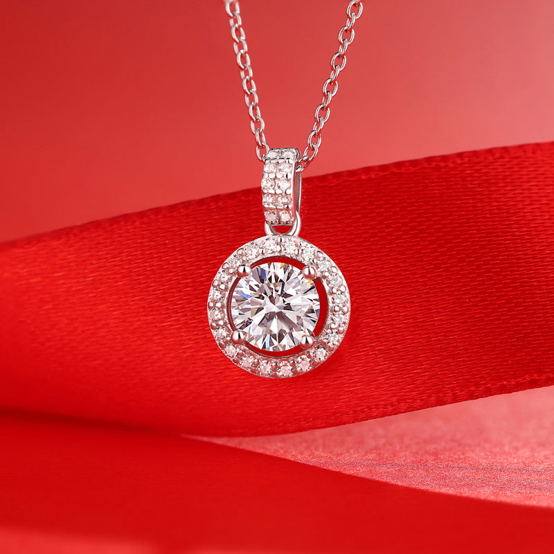 Halo Moissanite Dreams Come True Sterling Silver Necklace