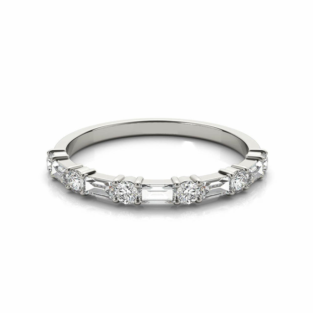 Alternating Baguette and Round Moissanite Half Eternity Wedding Band