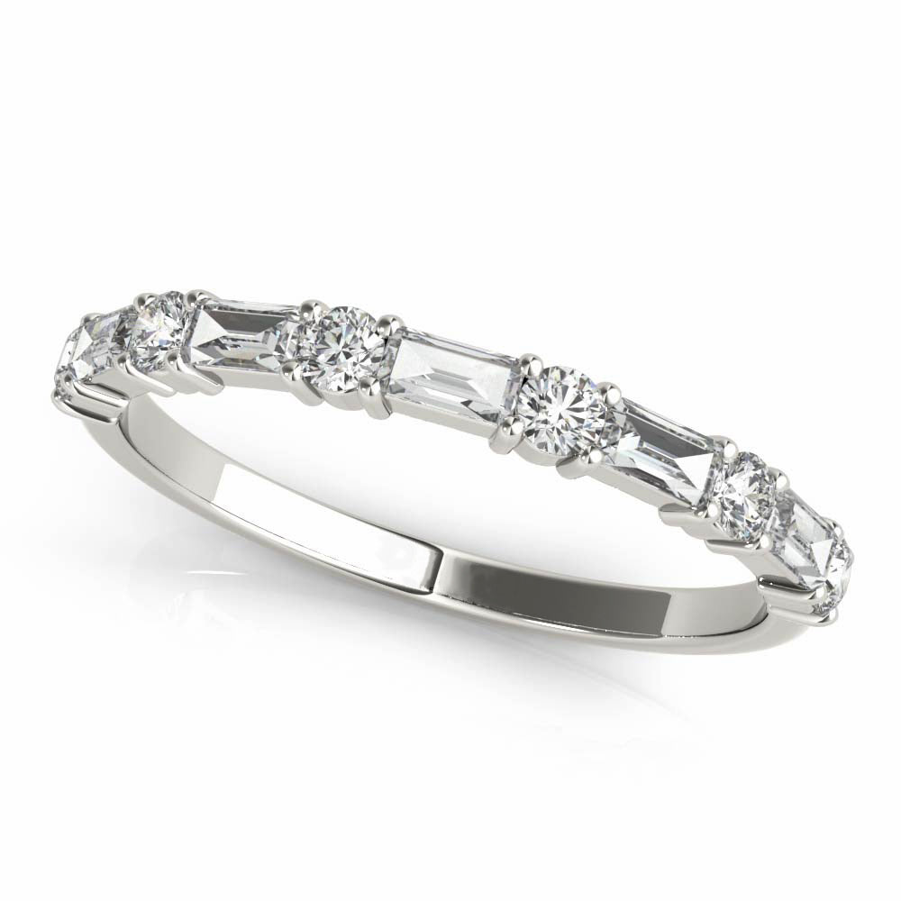 Alternating Baguette and Round Moissanite Half Eternity Wedding Band