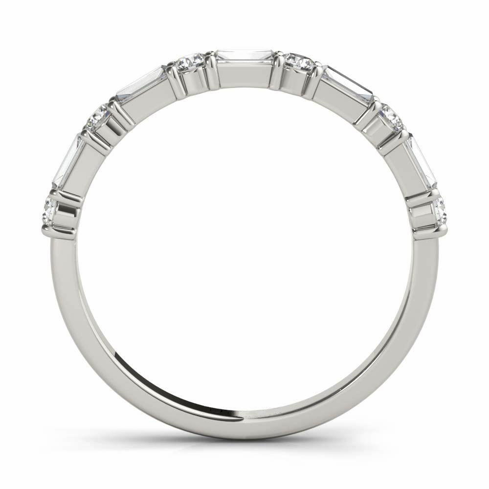 Alternating Baguette and Round Moissanite Half Eternity Wedding Band