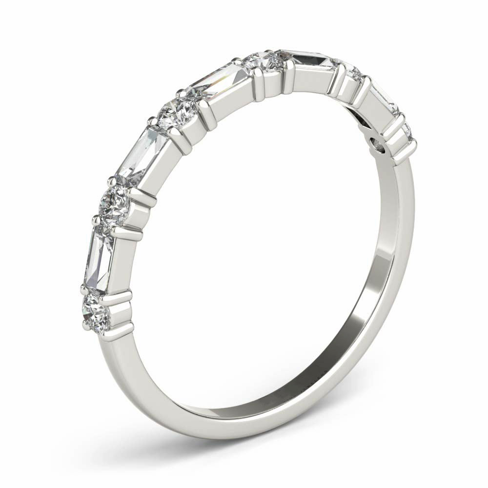 Alternating Baguette and Round Moissanite Half Eternity Wedding Band