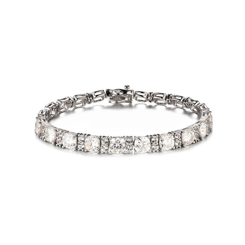 Alternating Cushion Cut Moissanite Sterling Silver Bracelet