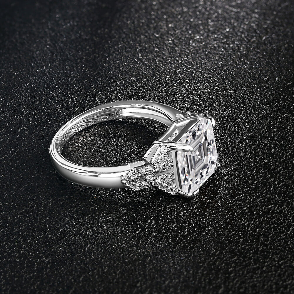 Asscher Cut Moissanite Side Stone Engagement Ring