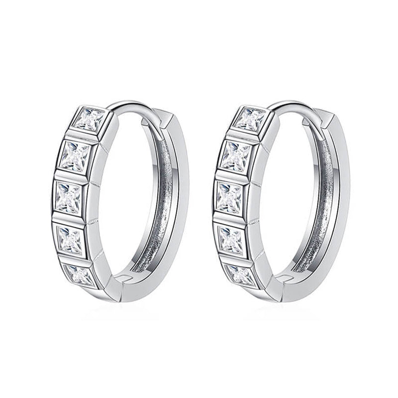 Bezel Princess Cut Moissanite Hoop Earrings In Sterling Silver