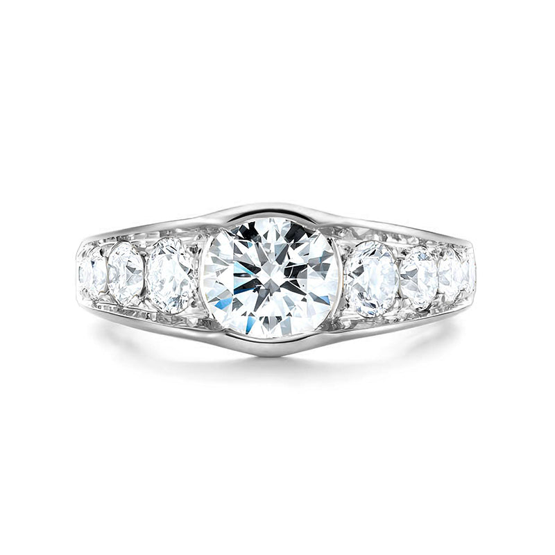 Bezel Round Moissanite Channel Euro Shank Engagement Ring