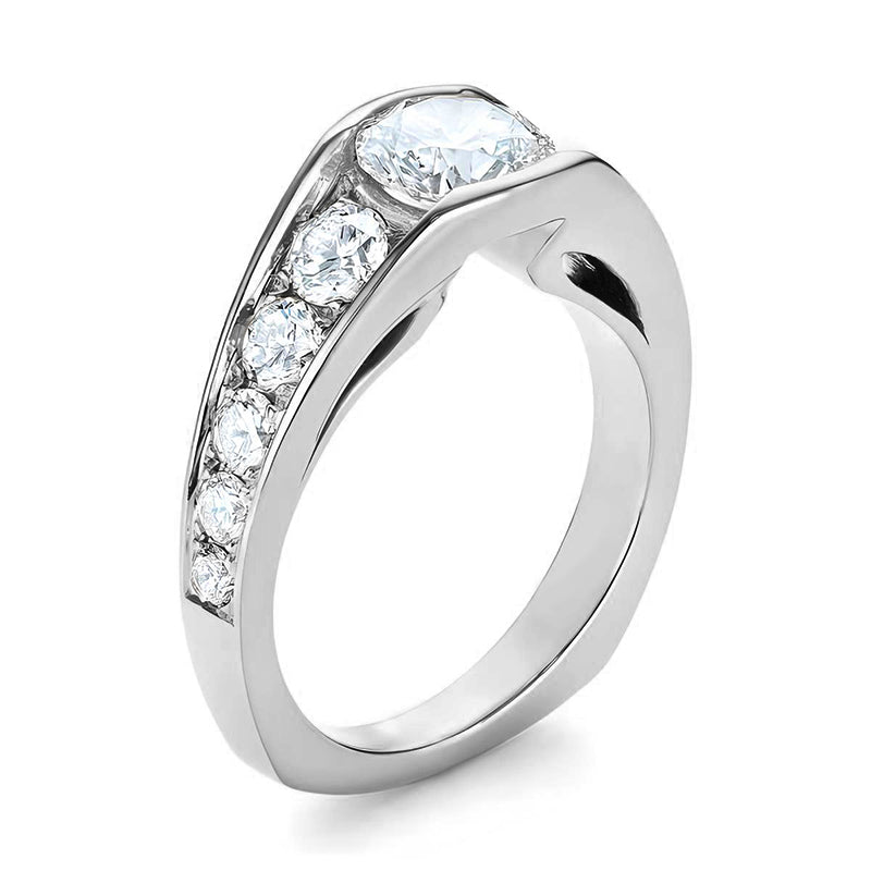 Bezel Round Moissanite Channel Euro Shank Engagement Ring