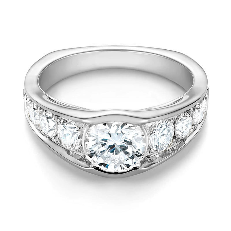 Bezel Round Moissanite Channel Euro Shank Engagement Ring