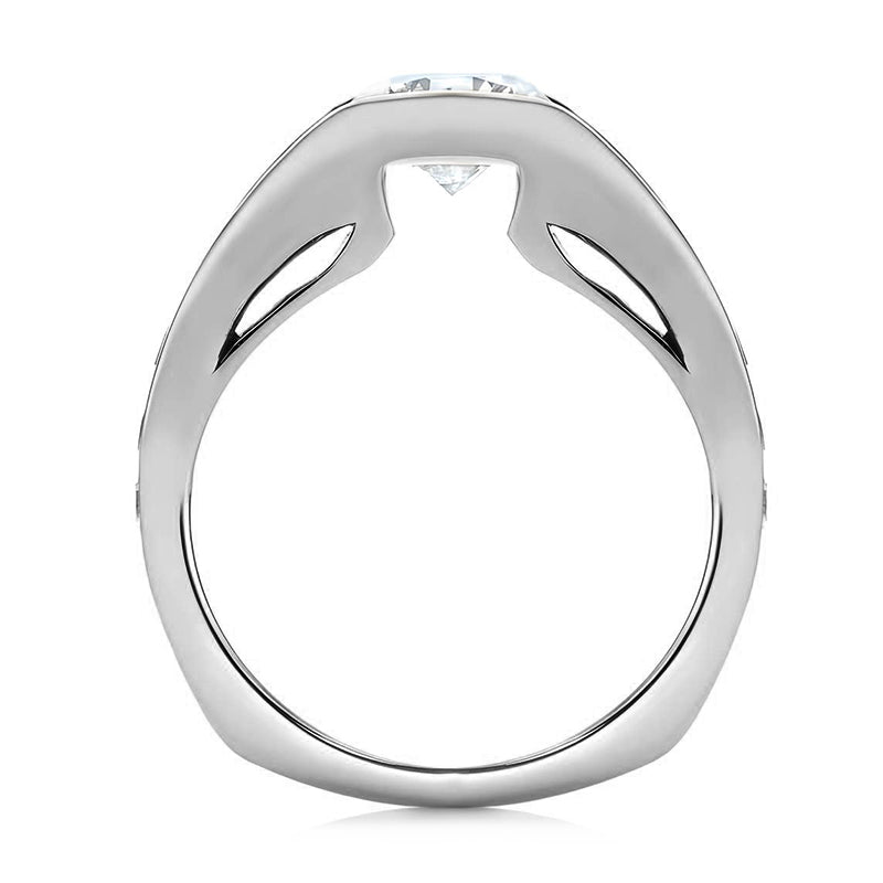 Bezel Round Moissanite Channel Euro Shank Engagement Ring