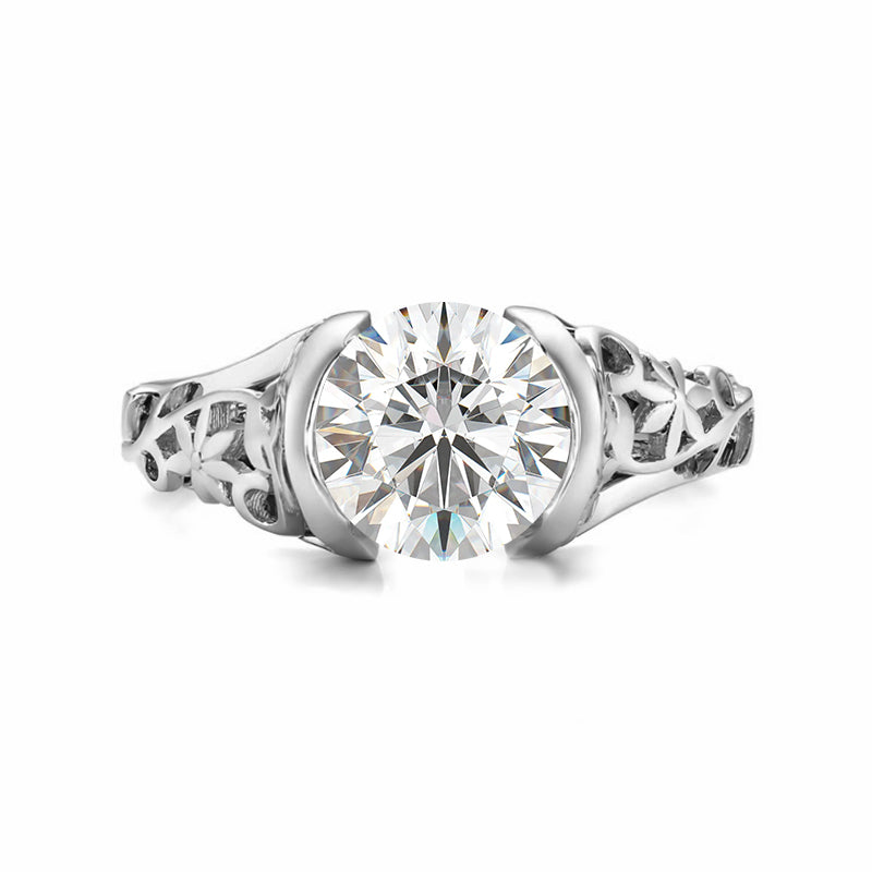 Bezel Round Moissanite Filigree Wide Shank Engagement Ring