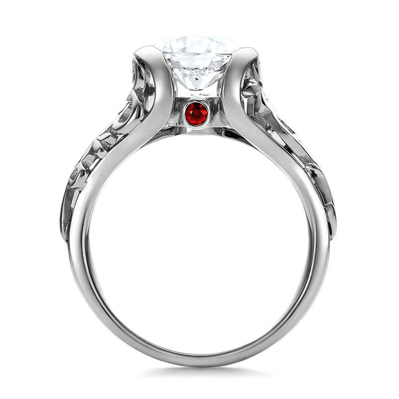 Bezel Round Moissanite Filigree Wide Shank Engagement Ring