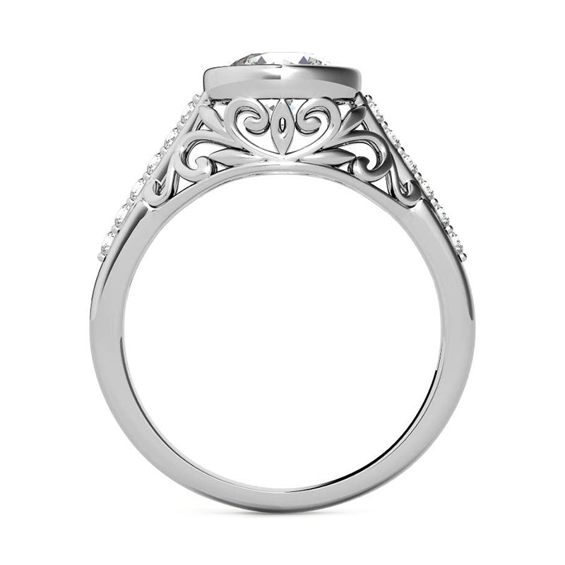 Bezel Set Round Moissanite Pave Engagement Ring