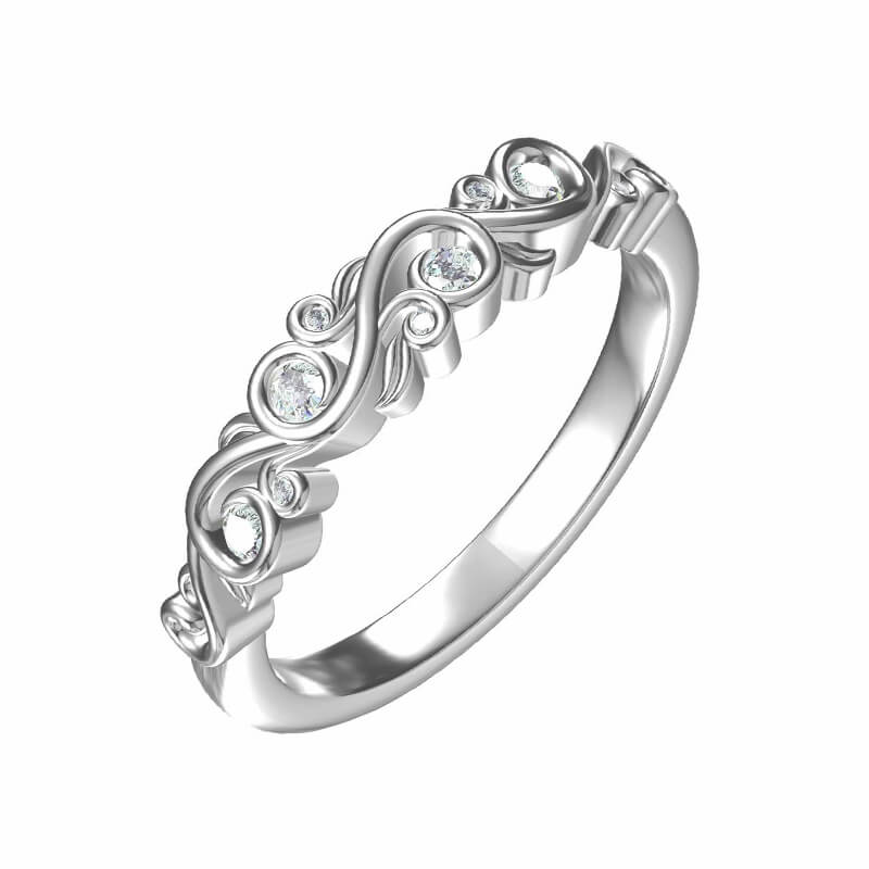 Bezel Set Round Moissanite Scroll Accents Wedding Band Ring In Sterling Silver