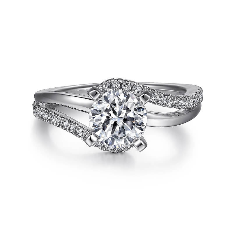 Bypass Moissanite Split Shank Pave Engagement Ring