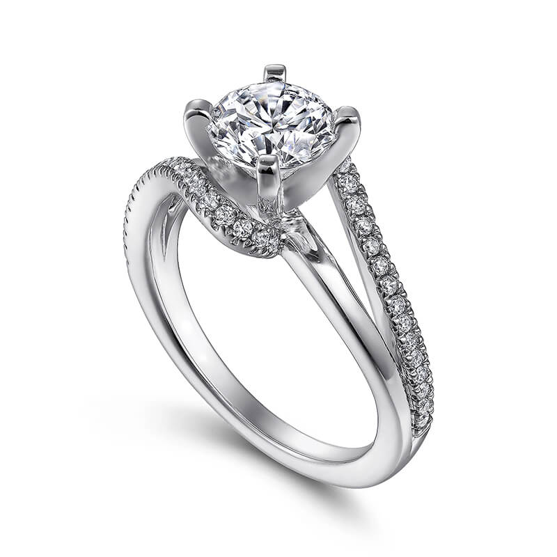 Bypass Moissanite Split Shank Pave Engagement Ring