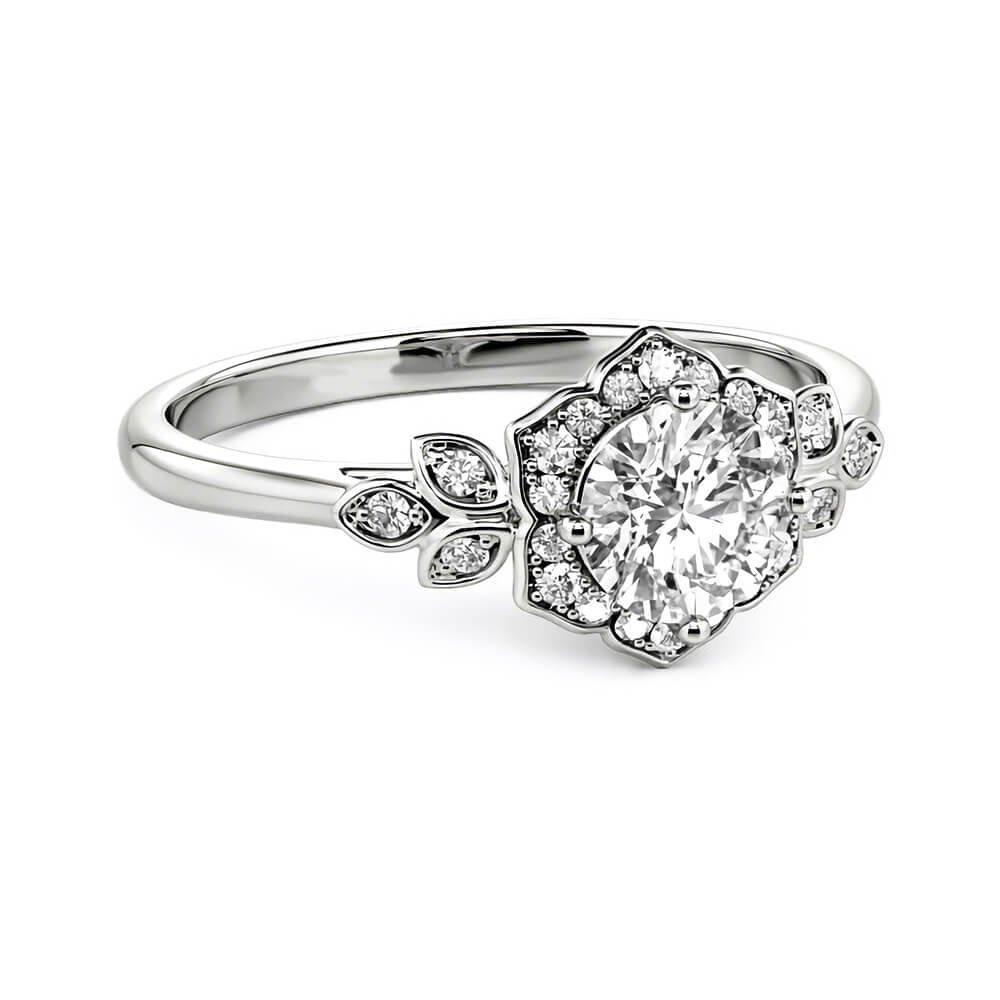 Cathedral Halo Moissanite Floral Engagement Ring