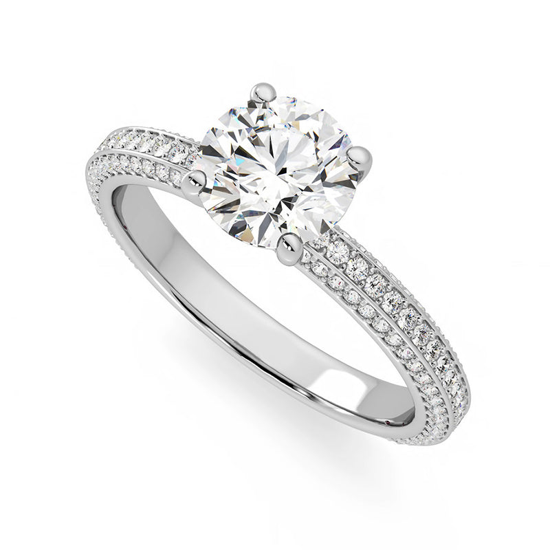 Cathedral Moissanite Triple Row Pave Engagement Ring