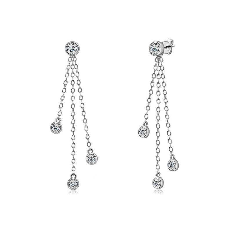 Chain Tassel Moissanite Drop Earrings In Sterling Silver