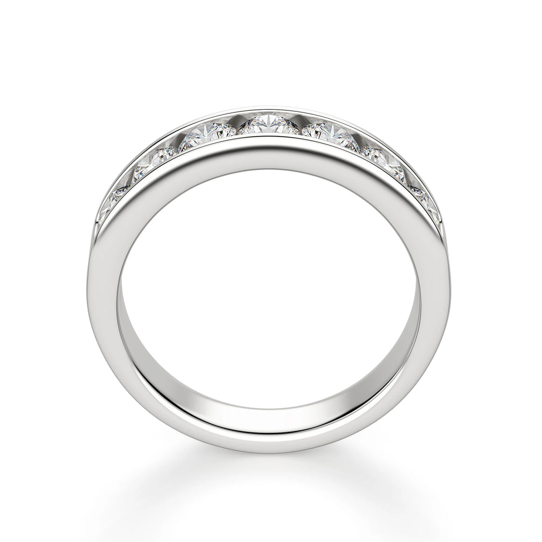 Channel Set Moissanite Half Eternity Wedding Band Ring In Sterling Silver