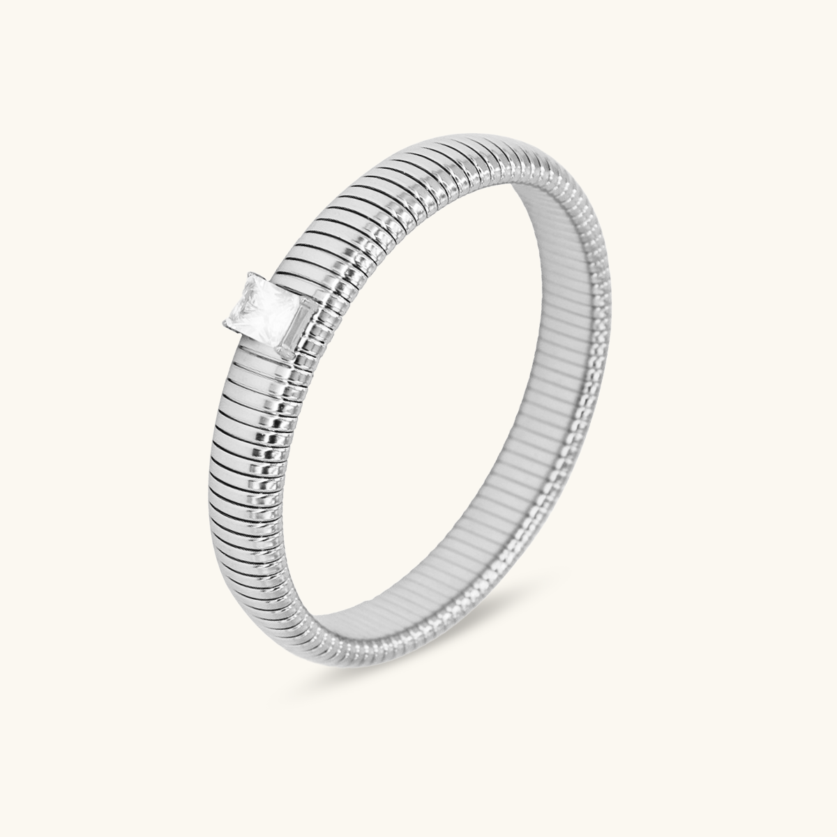 Chunky Stone Bangle - Silver