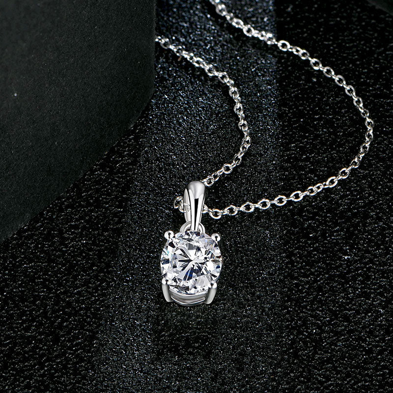 Classic Solitaire Oval Moissanite Sterling Silver Necklace Pendant