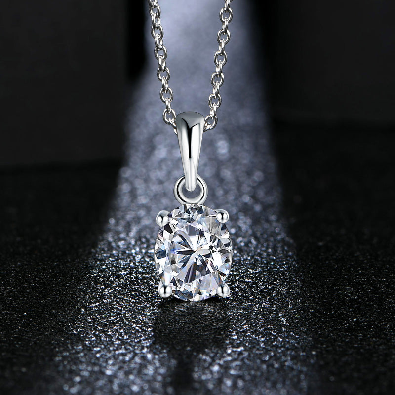 Classic Solitaire Oval Moissanite Sterling Silver Necklace Pendant