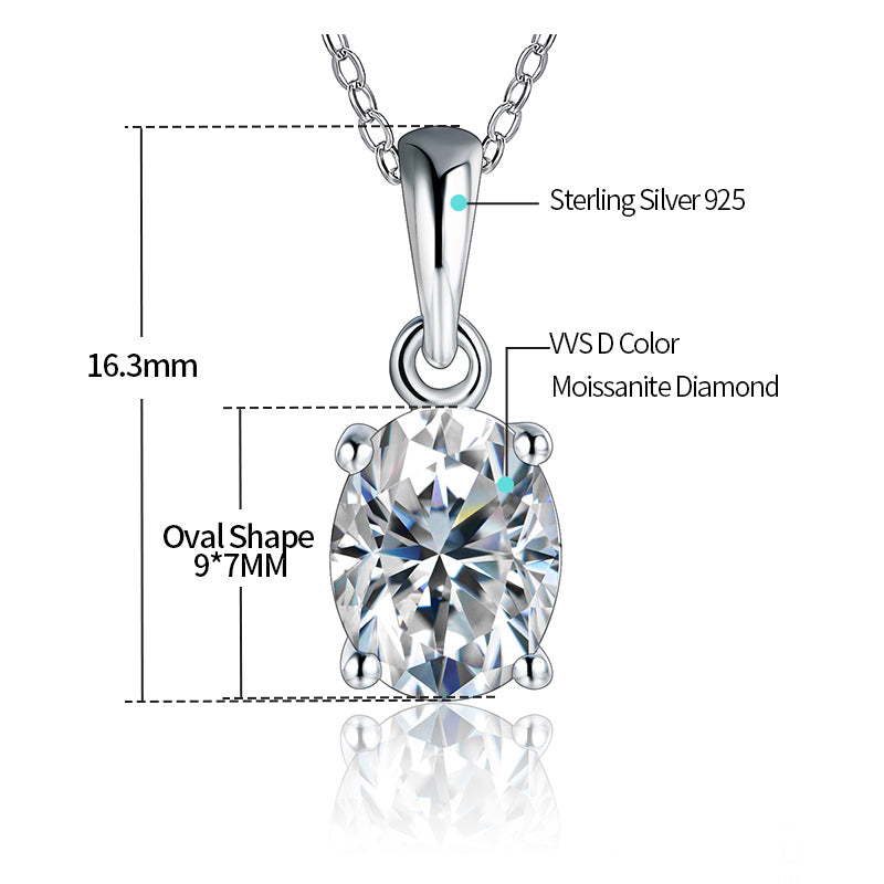 Classic Solitaire Oval Moissanite Sterling Silver Necklace Pendant