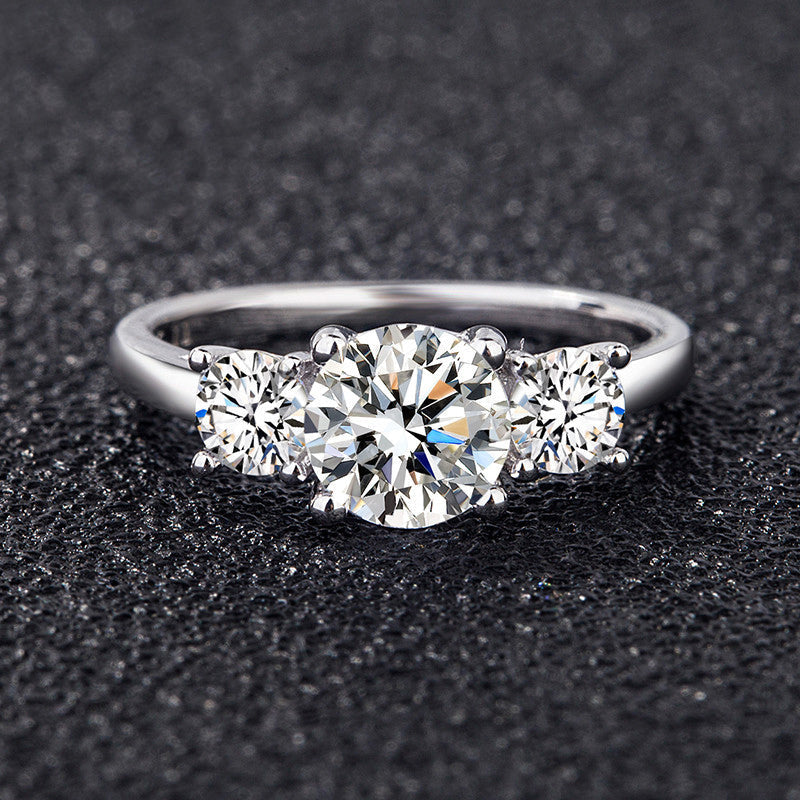 Classic Three Stone Round Cut Moissanite Engagement Ring