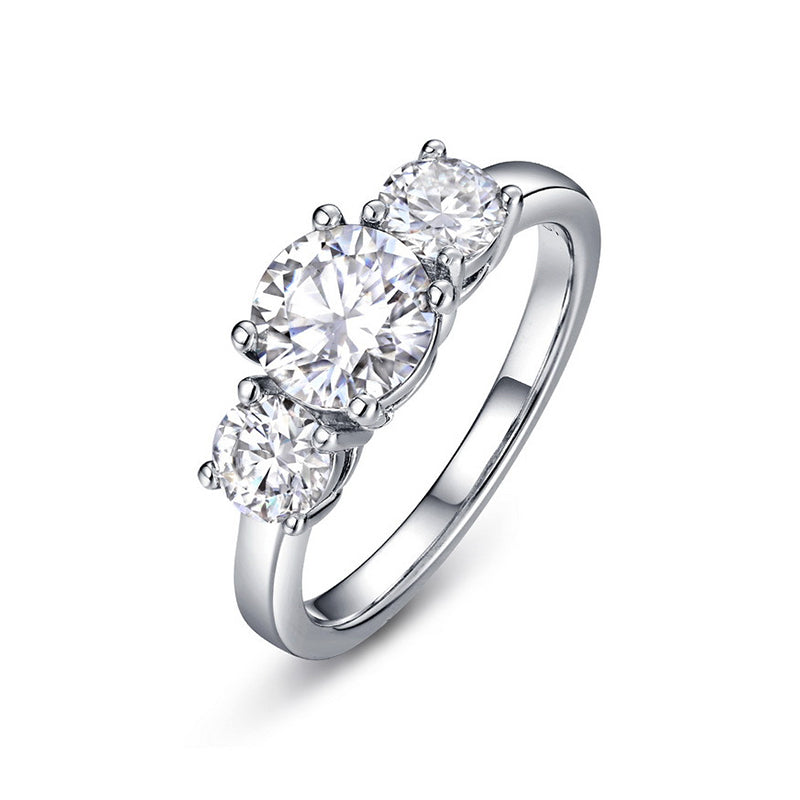 Classic Three Stone Round Cut Moissanite Engagement Ring