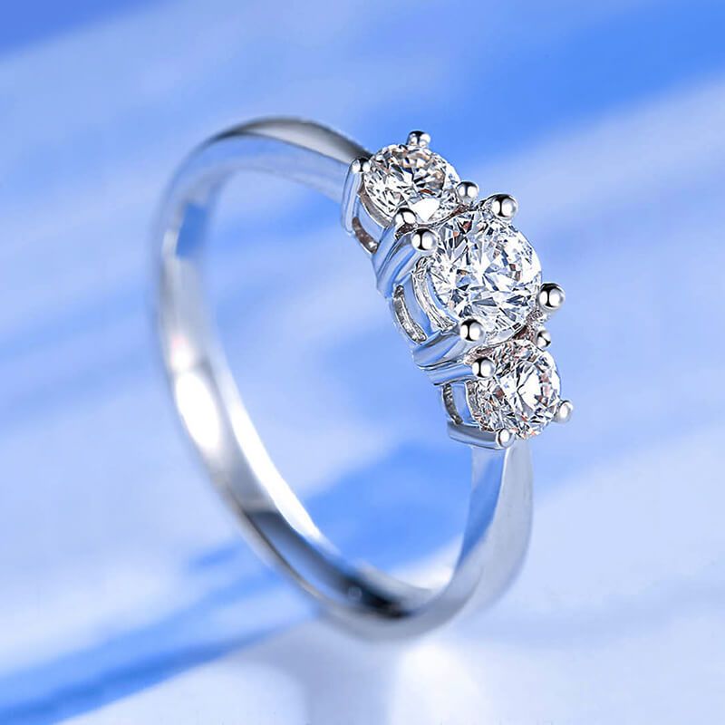 Classic Three Stone Round Cut Moissanite Engagement Ring