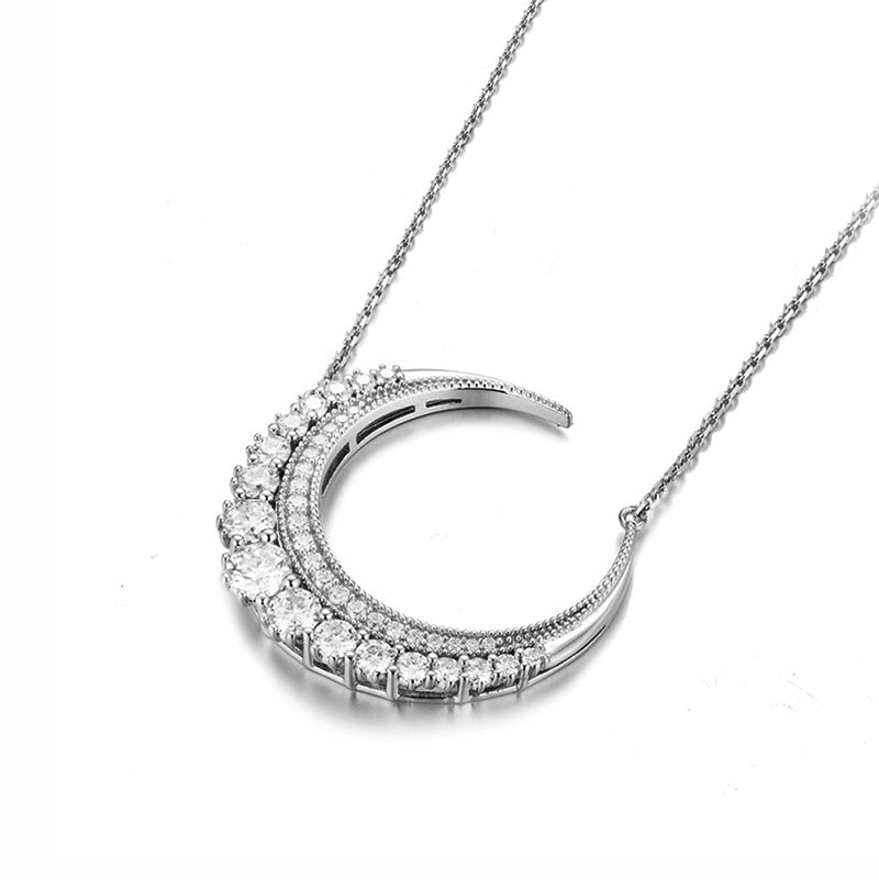 Crescent Moon Moissanite Necklace In Sterling Silver