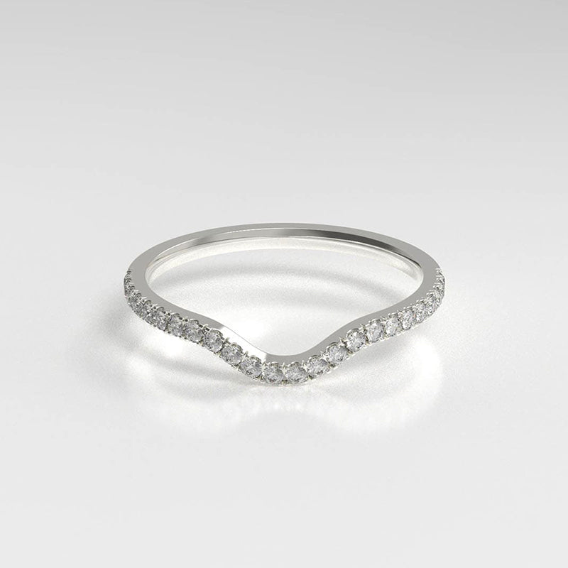 Curved Pave Moissanite Half Eternity Wedding Band Stackable Ring