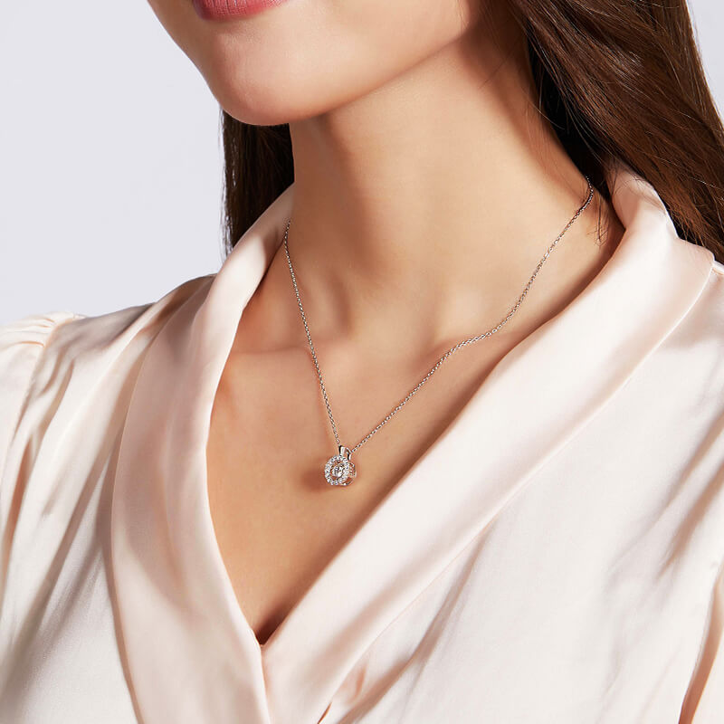 Dancing Moissanite Around You Halo Necklace in Sterling Silver