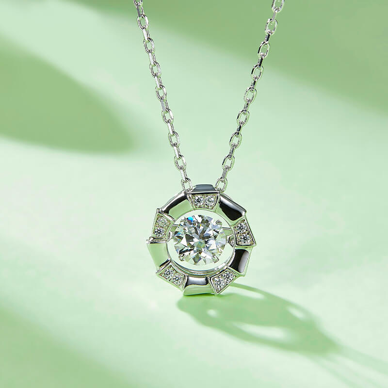 Dancing Moissanite Bamboo Side Stone Necklace in Sterling Silver