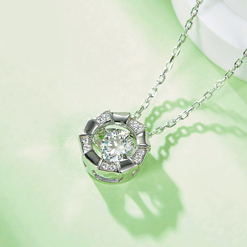 Dancing Moissanite Bamboo Side Stone Necklace in Sterling Silver