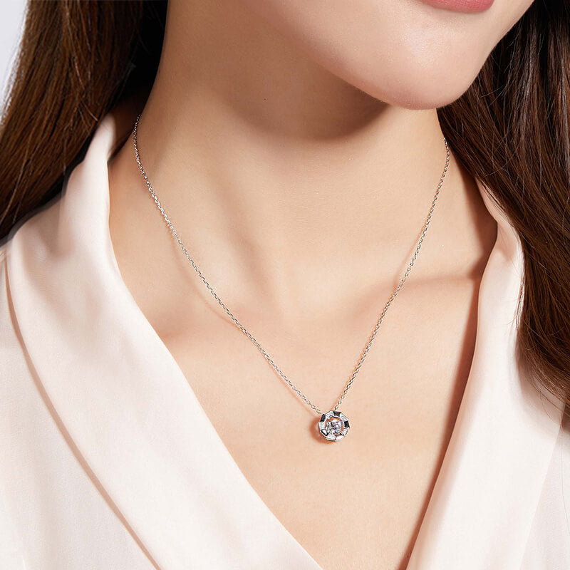 Dancing Moissanite Bamboo Side Stone Necklace in Sterling Silver