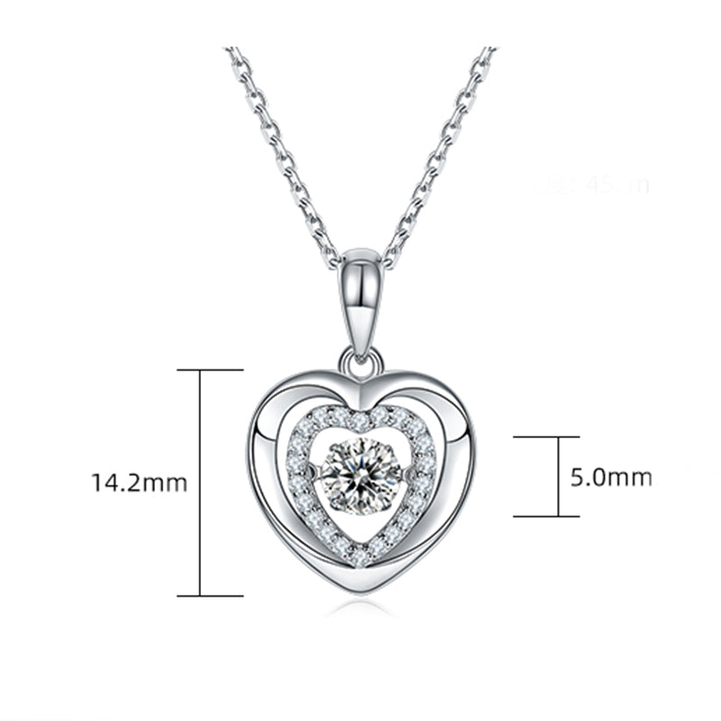 Dancing Moissanite Double Heart Necklace in Sterling Silver