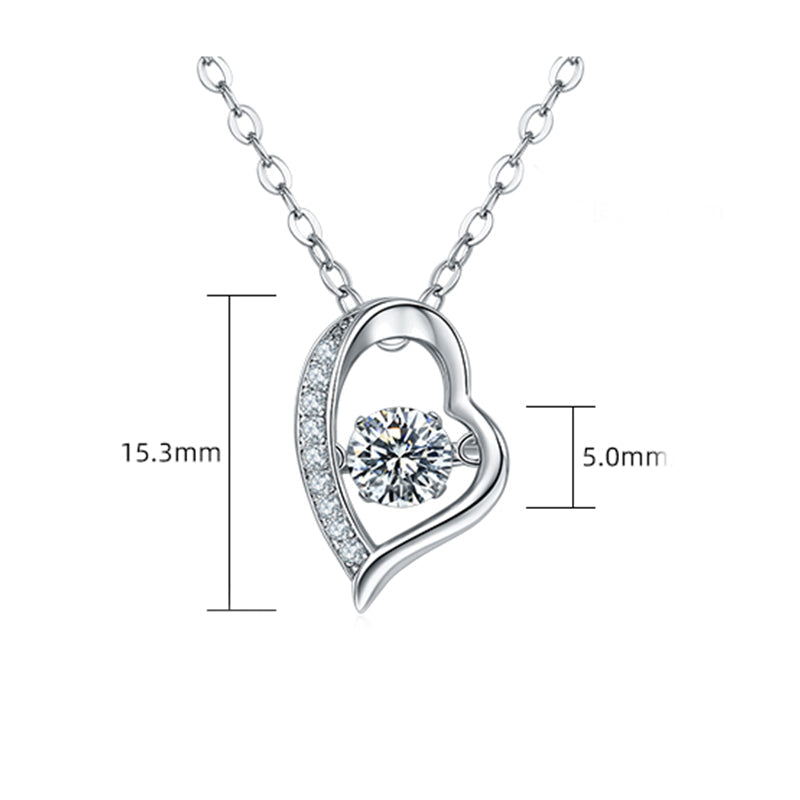 Dancing Moissanite Heart-Shaped Side Stone Necklace in Sterling Silver