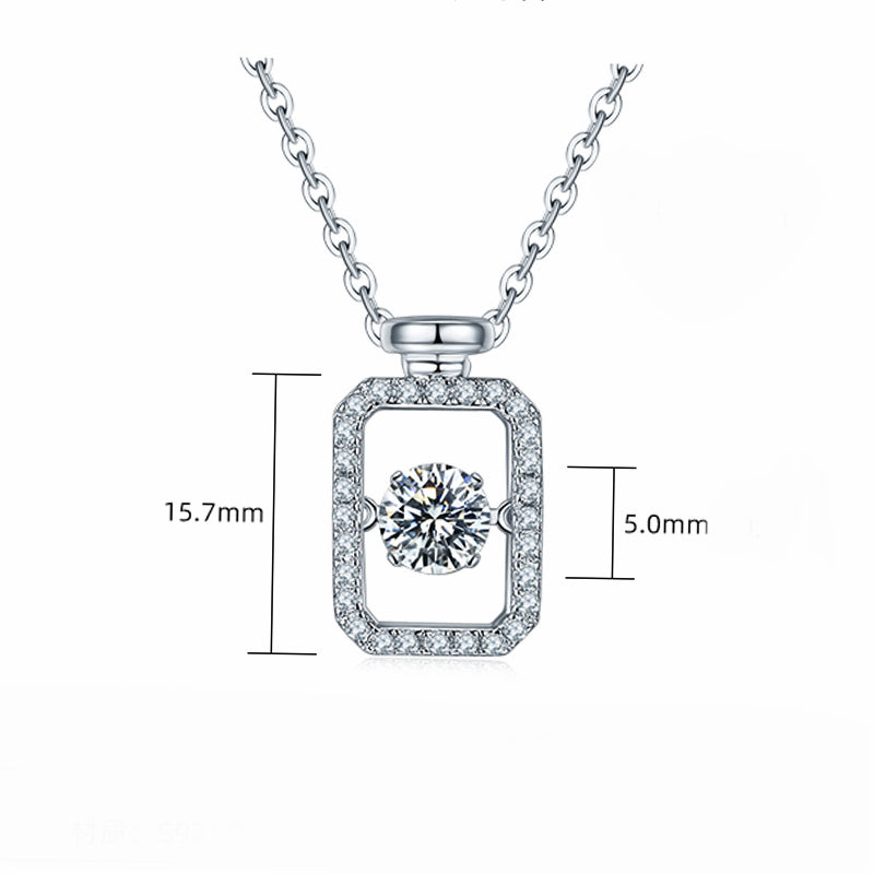 Dancing Moissanite Perfume Bottle Pave Necklace in Sterling Silver