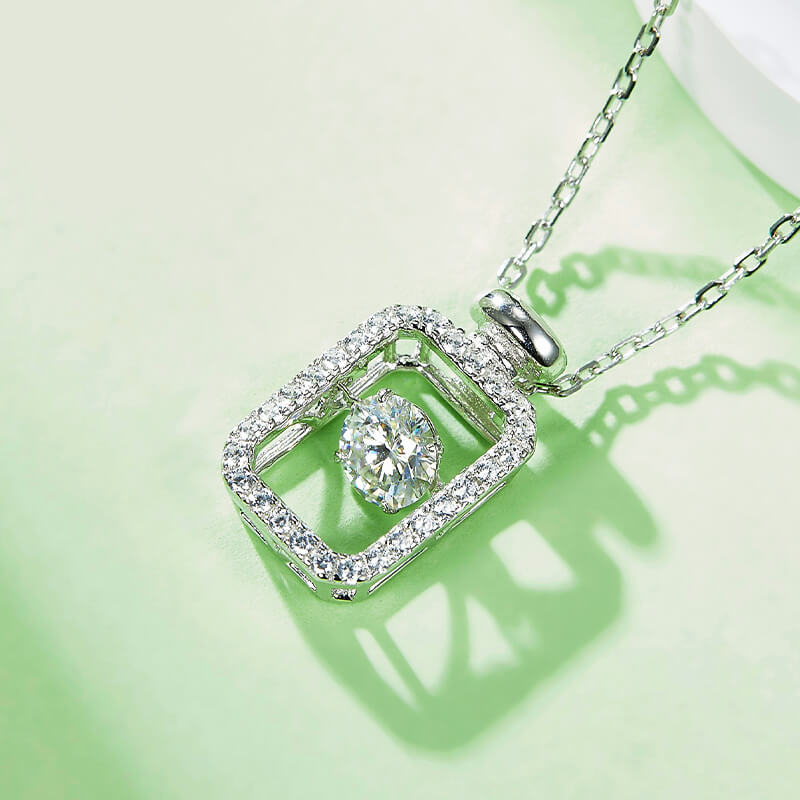 Dancing Moissanite Perfume Bottle Pave Necklace in Sterling Silver