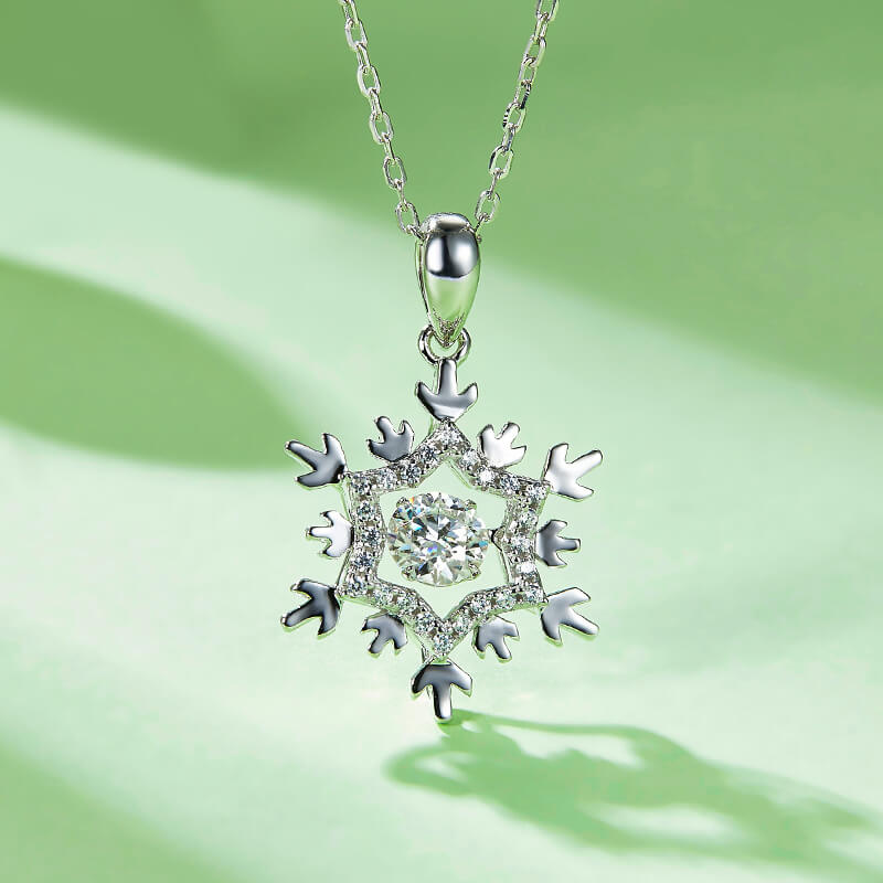 Dancing Moissanite Snowflake Sterling Silver Necklace