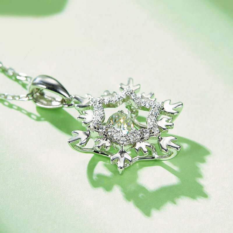 Dancing Moissanite Snowflake Sterling Silver Necklace