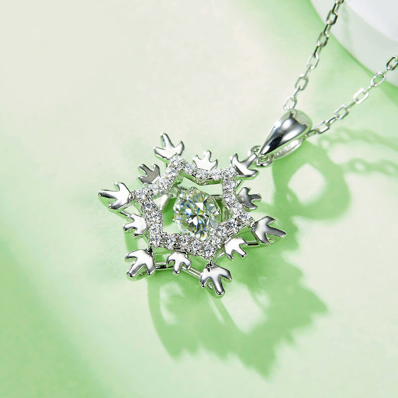 Dancing Moissanite Snowflake Sterling Silver Necklace