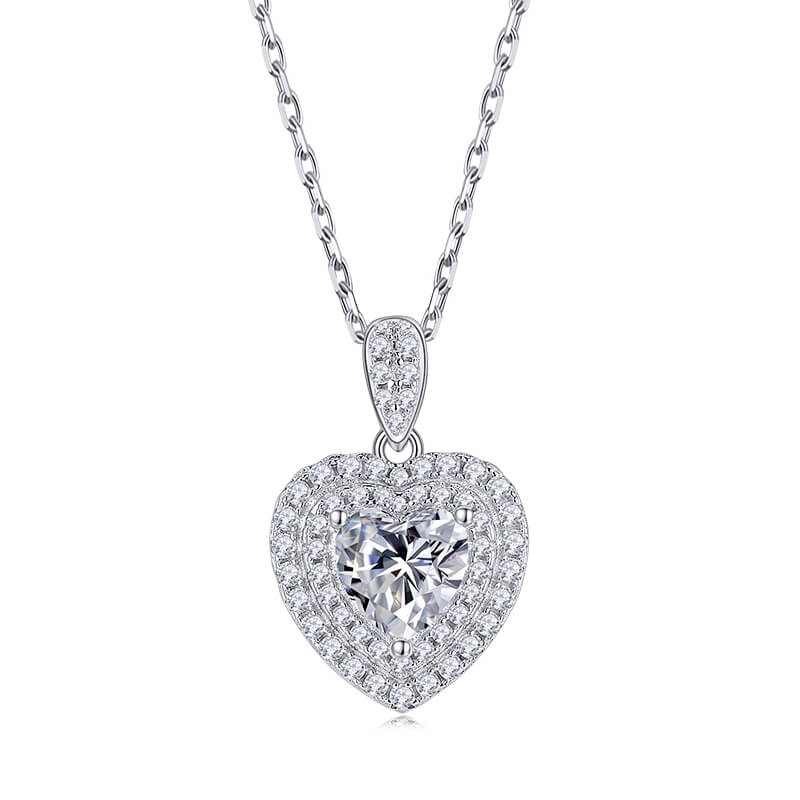 Double Halo Heart Cut Moissanite Pendant Necklace