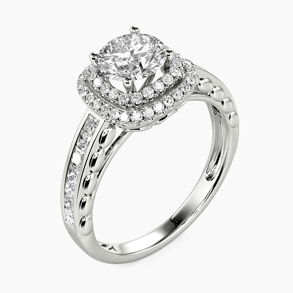 Double Halo Moissanite Channel Set Engagement Ring