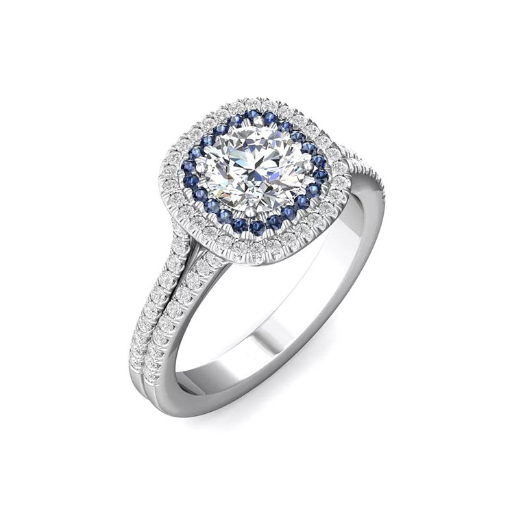 Double Halo Moissanite Split Shank Pave Engagement Ring